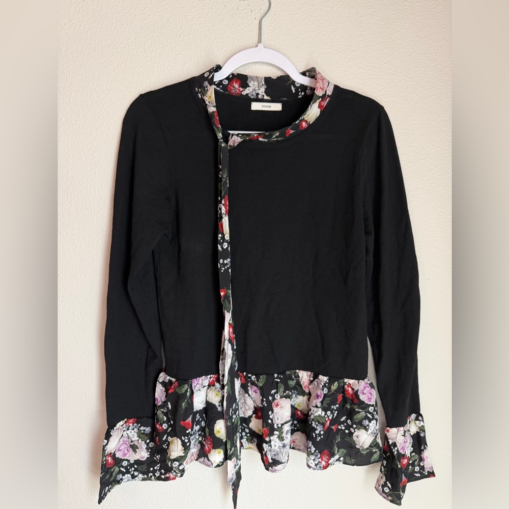 Women’s Erdem Thora Jumper Top Silk Insert Knit Floral Blouse Sweater M Luxury